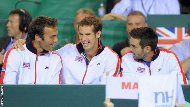 Great Britain's Davis Cup team (left to right) Ross Hutchins, Andy Murray and Colin Fleming