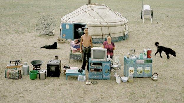 Chinese couple in desert