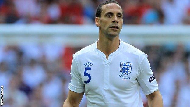 Rio Ferdinand plays for England v Switzerland in June 2011