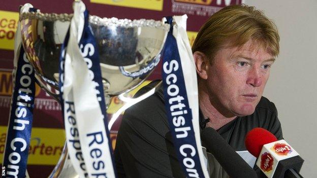 Motherwell manager Stuart McCall addresses the media