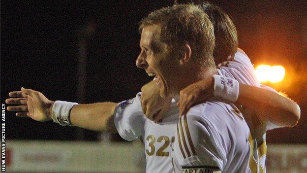 Garry Monk celebrates his winner at Crawley Town