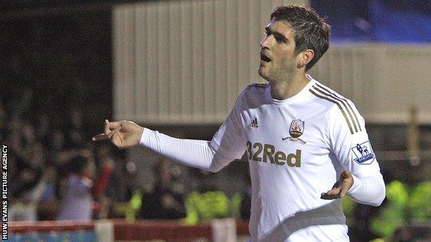 Swansea's Danny Graham celebrates against Crawley