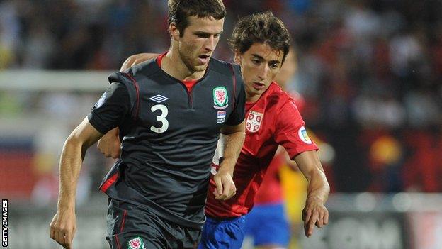 Matthews in action with the Wales team that lost 6-1 in Serbia