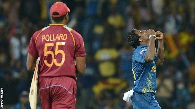 Ajantha Mendis removes Kieron Pollard