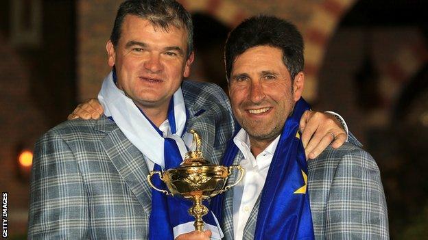 Paul Lawrie and Europe's Ryder Cup-winning captain Jose Maria Olazabal