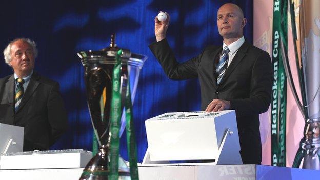 Heineken Cup boss Derek McGrath conducts the draw