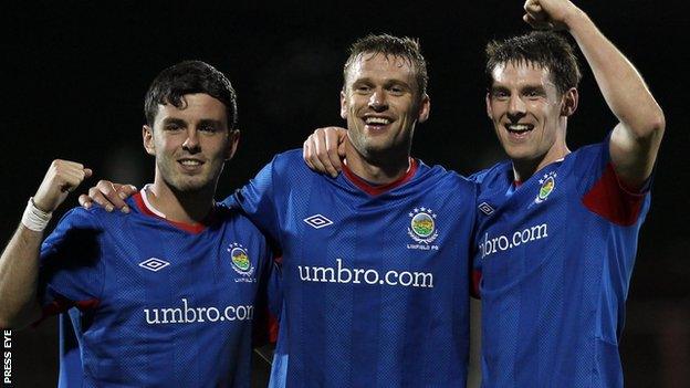 Brian McCaul, Peter Thompson and Daryl Fordyce got Linfield's goals against Glentoran