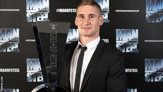 Wigan Warriors full-back Sam Tomkins with his 2012 Man of Steel award