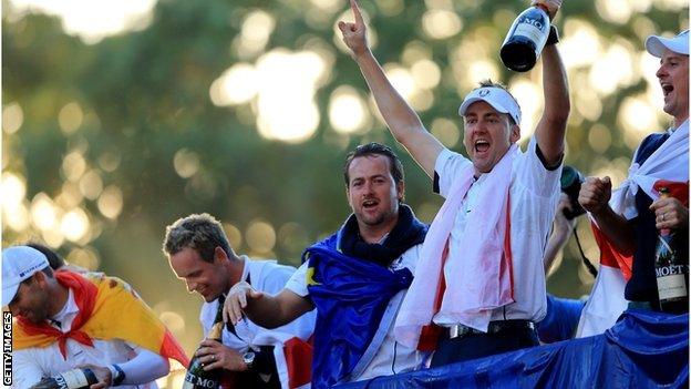 The European team celebrate their success at Medinah