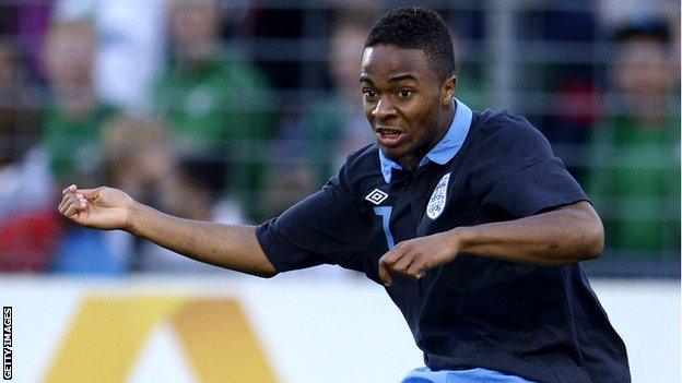 Raheem Sterling playing for England Under-19s