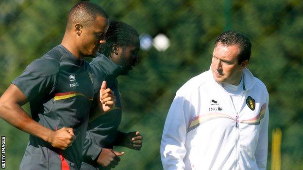 Vincent Kompany, Romelu Lukaku and coach Marc Wilmots