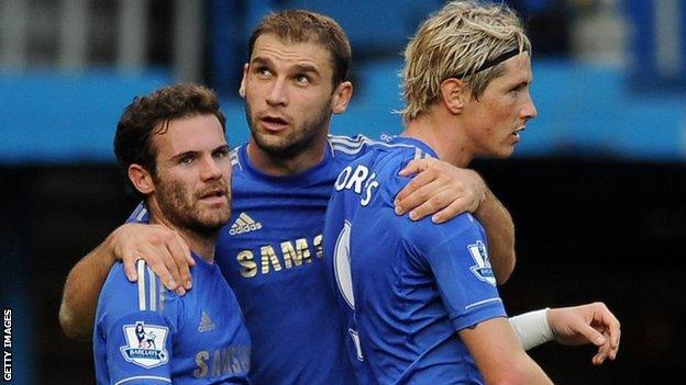 Juan Mata (left), Branislav Ivanovic and Fernando Torres