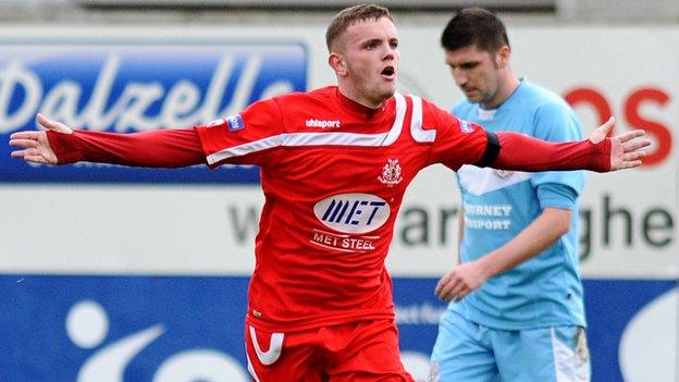 Darren Murray celebrates after scoring against Ballymena