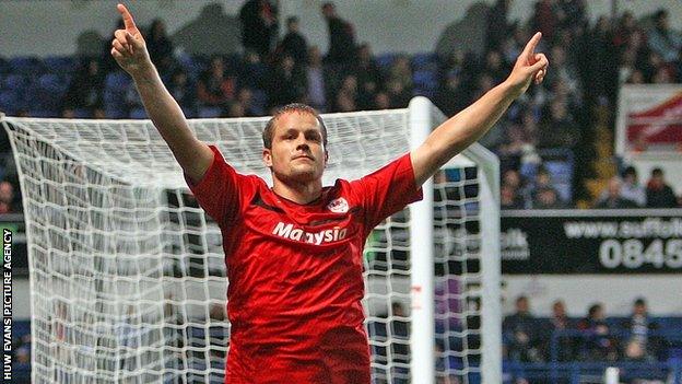 Heidar Helguson celebrates scoring at Ipswich