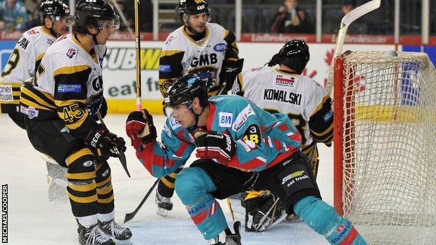 Greg Stewart celebrates after scoring for the Giants against Nottingham