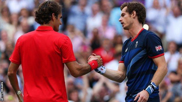 Murray (right) beat Federer to win the Olympic singles gold