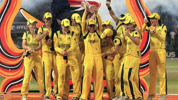 Australia celebrate with the World Twenty20 trophy