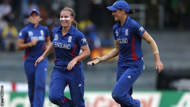 England's Holly Colvin celebrates a wicket