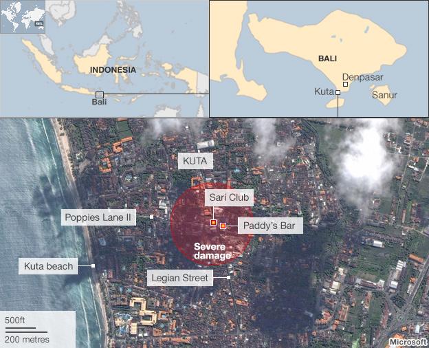 Bali bombings map