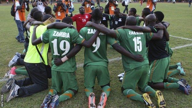 Zambia celebrate qualifying for the 2013 Cup of Nations