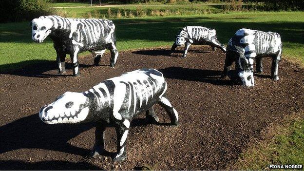 Milton Keynes' concrete cows turned into skeletons