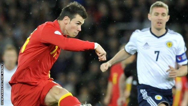 Gareth Bale scoring the winner in the 2-1 victory over Scotland