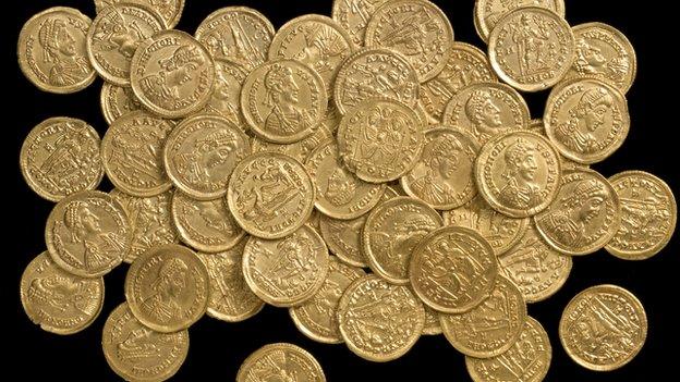 Part of a nationally significant find of 159 Late Roman gold coins found near St Albans in October 2012