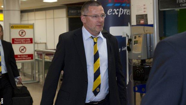 Scotland coach Craig Levein arrives back at Glasgow Airport