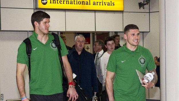 Celtic's Fraser Forster and Gary Hooper