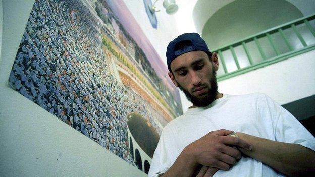 Crimean Tatar praying in a mosque in Ukraine