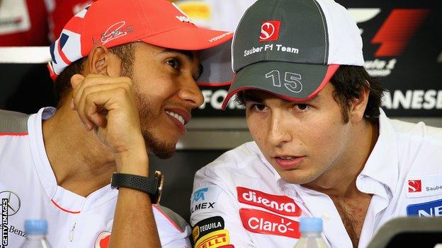 Sergio Perez (right) will replace Lewis Hamilton at McLaren next season