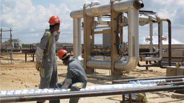 Oil workers at Tsimiroro in Madagascar