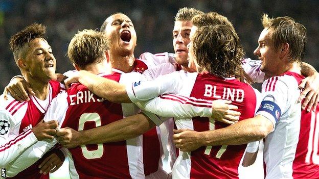 Ajax celebrate beating Manchester City