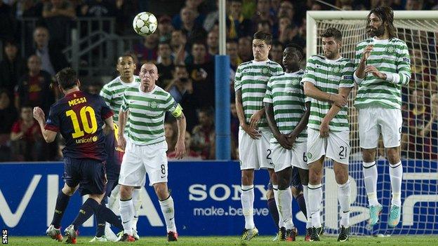 Celtic put up a stern defence against Barcelona