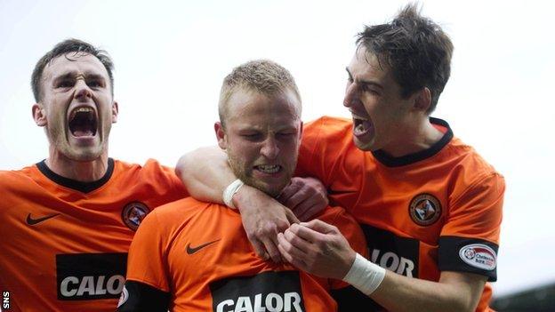 Dundee United players celebrating