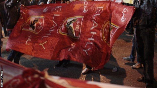 Al Ahly fans with a flag