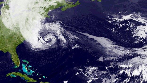 Satellite image of Hurricane Sandy, off the east coast of America