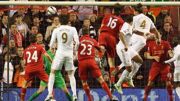 Chico heads Swansea in front against Liverpool