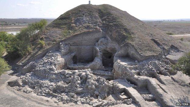 Remains of a stone wall that surrounded the prehistoric town