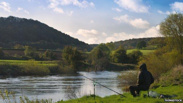 Angler fishing in river