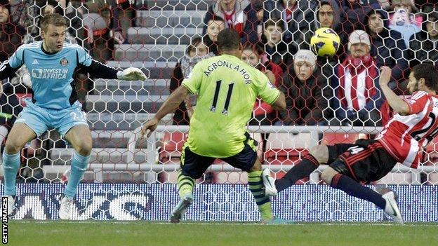 Gabriel Agbonlahor scores for Aston Villa