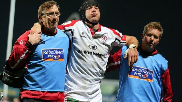 Stephen Ferris limped off during Ulster's win over Edinburgh