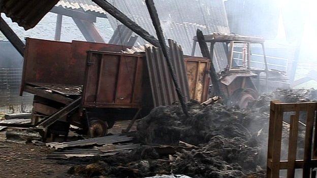 Burnt barn at New Manor Farm