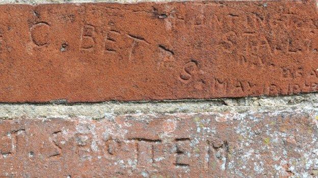 Bricks with names of American servicemen at Ditchingham Maltings