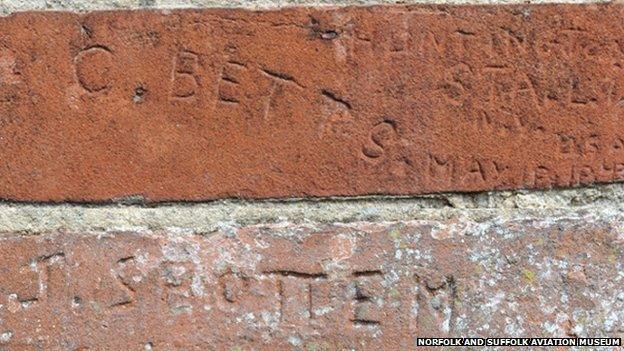 Bricks with names of American servicemen at Ditchingham Maltings