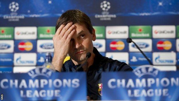 Vilanova addresses the media in Glasgow