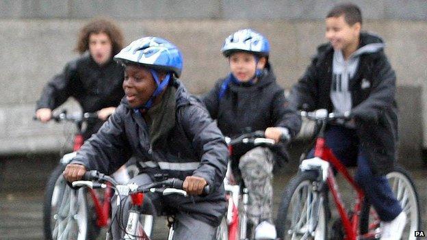 Children riding bikes