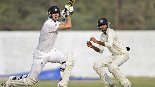 Kevin Pietersen hits out during his century on the opening day