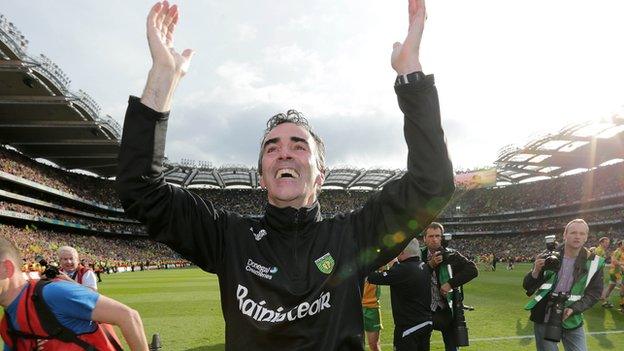 Jim McGuinness celebrates the All-Ireland triumph