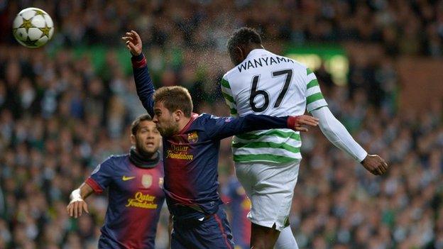 Kenya's Victor Wanyama scores for Celtic against Barcelona